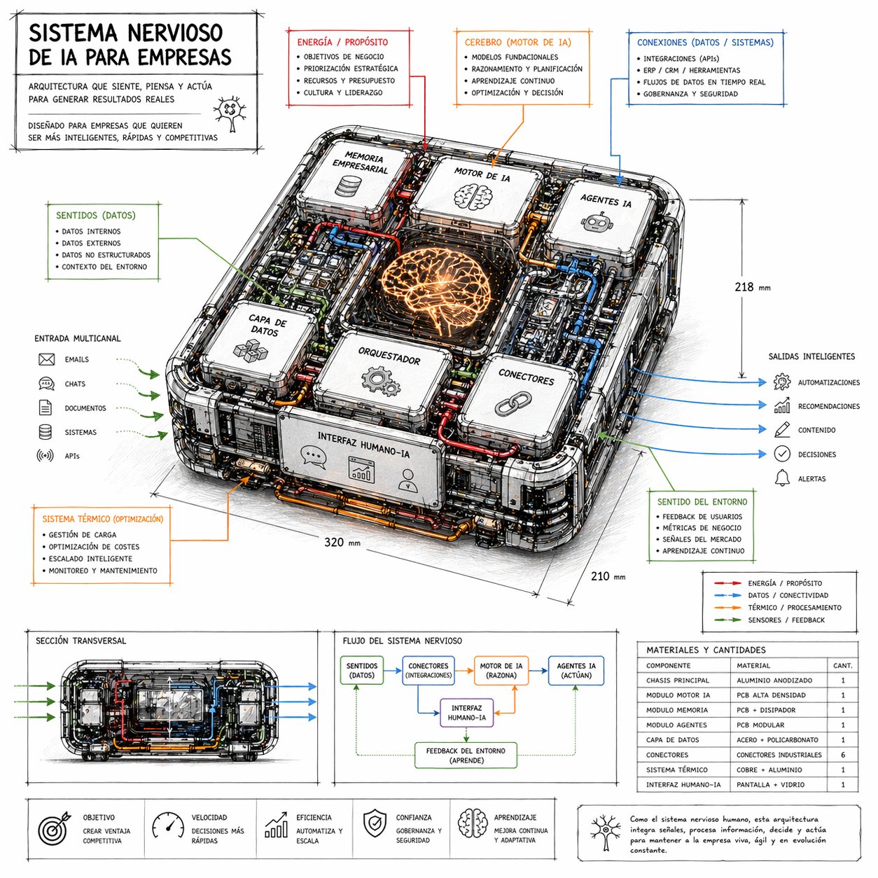 Plano técnico de ingeniería del sistema nervioso de IA