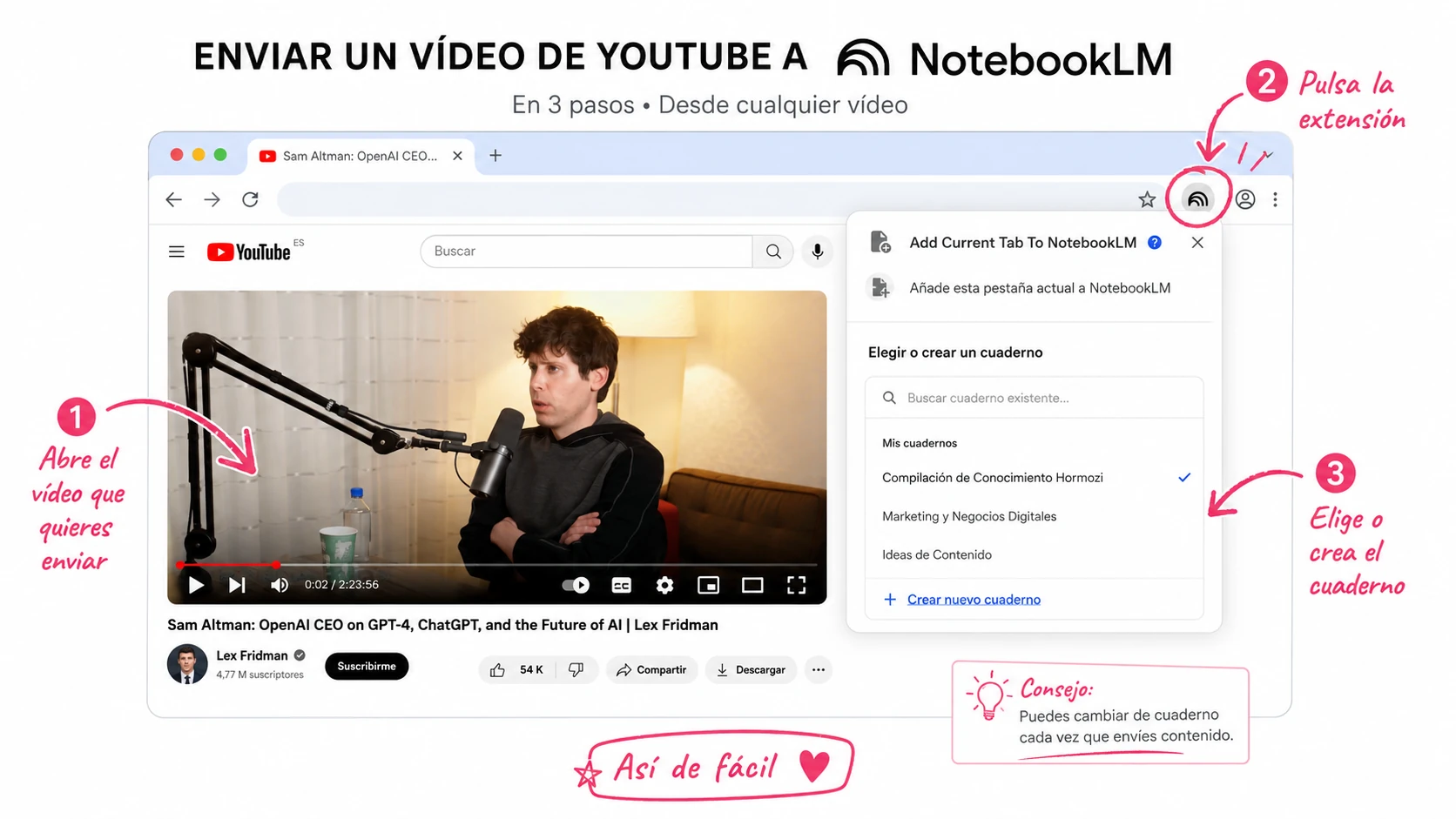 Enviar un vídeo de YouTube a un cuaderno de NotebookLM