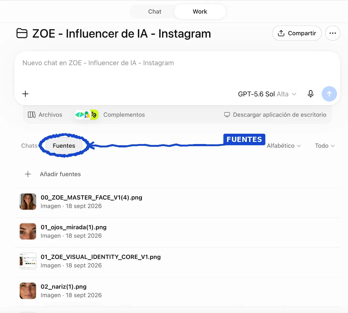 Fuentes reales del proyecto Zoe dentro de Work